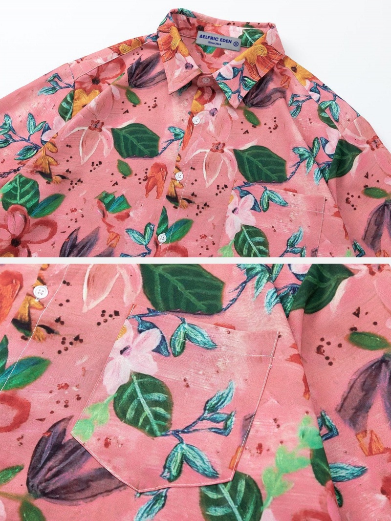 Chemise à Manches Courtes Aelfric Eden All-over Flowers Print Rose | QAA-11095886